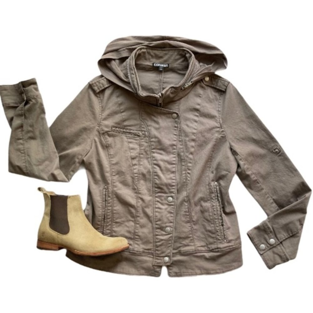 Express Army green Olive Moto Jacket Size L Cotton